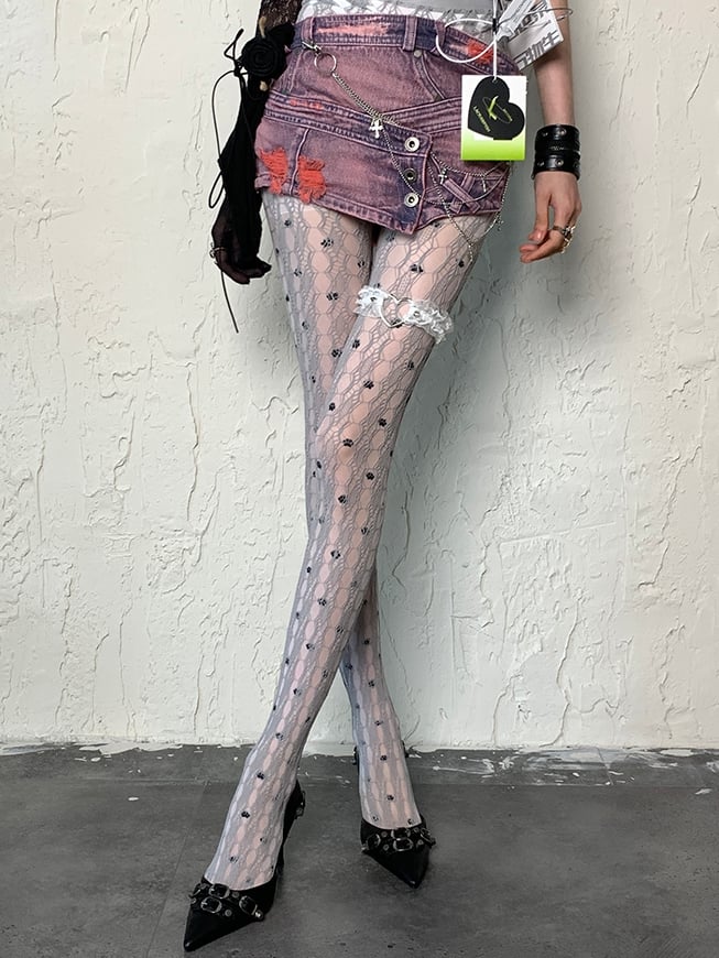 Cut-out Y2K Tights Design Gray