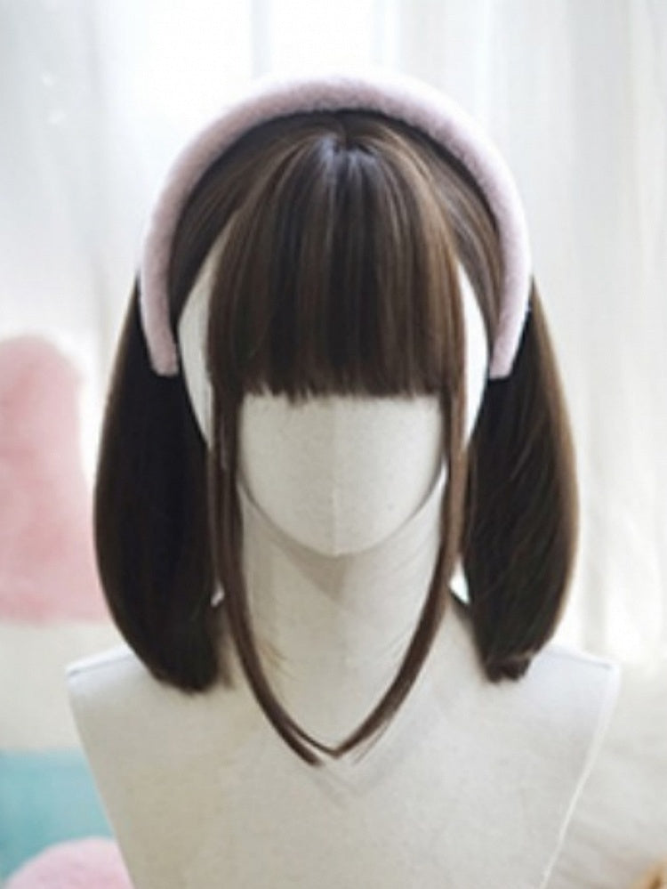 Dark Brown Bob Cut Shoulder Length Straight Wig With Full Bangs