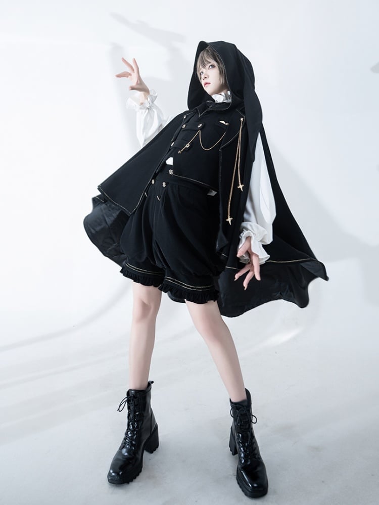 Schwarzer Ouji Lolita Fashion High-Low Saum-Umhang