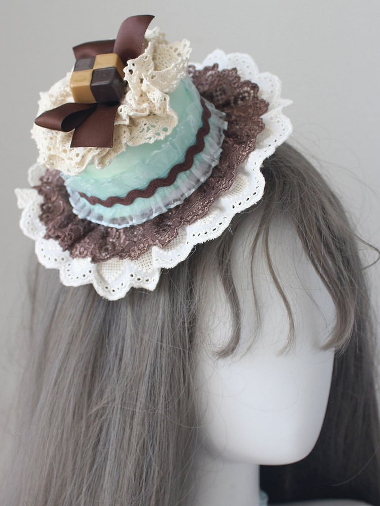 Schokoladenhut verzierte Spitze Mini grünbraun Schleife Trim Kuchen