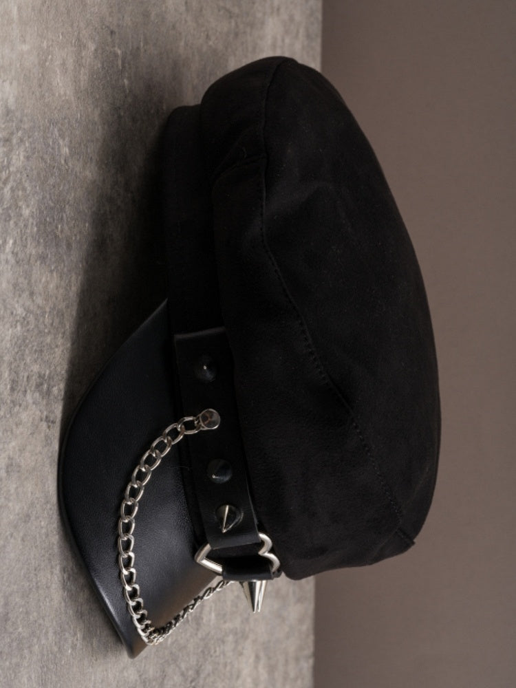 Studs Gothic Ring Beret Black Details Hat Chain Heart Charm