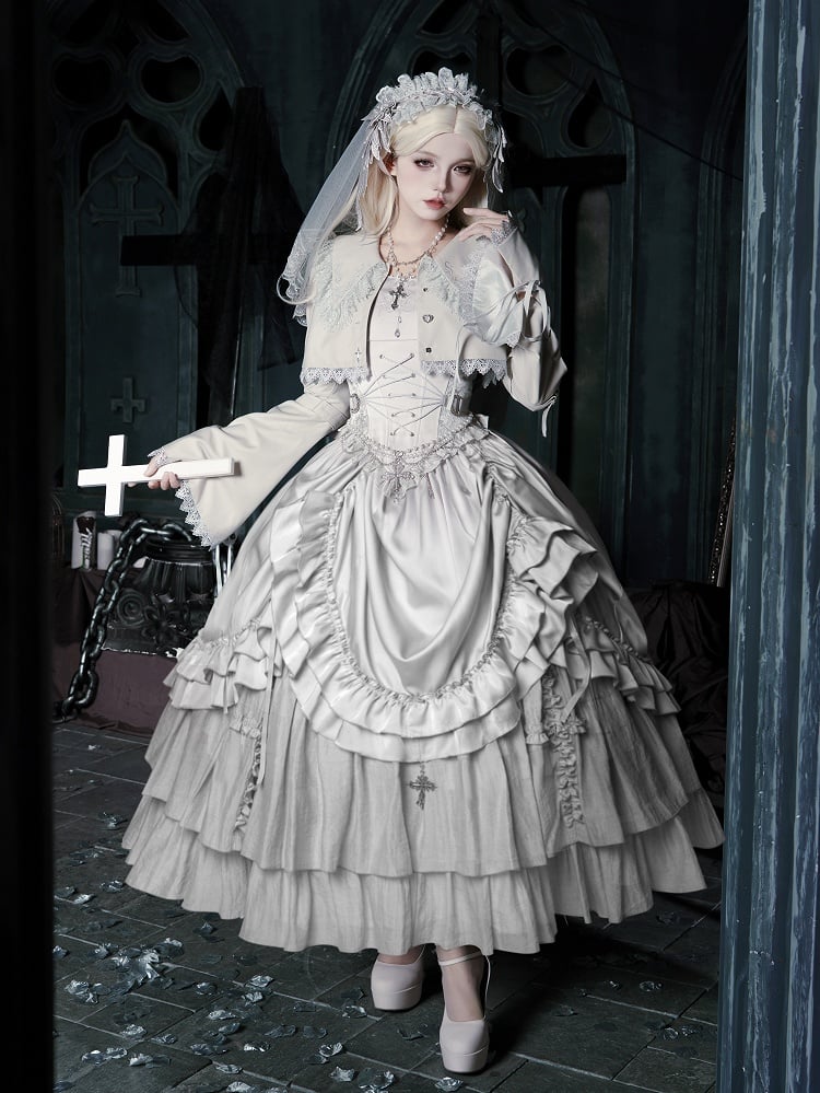 Skirt Silver Necklace Full Top Chain Set Drawstring Lolita - Veil Gothic Corset Head Waist + Boned