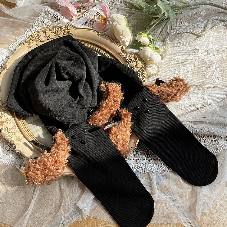 Schwarz/Weiße Strumpfhose mit süßer Schleife und Welpenohren