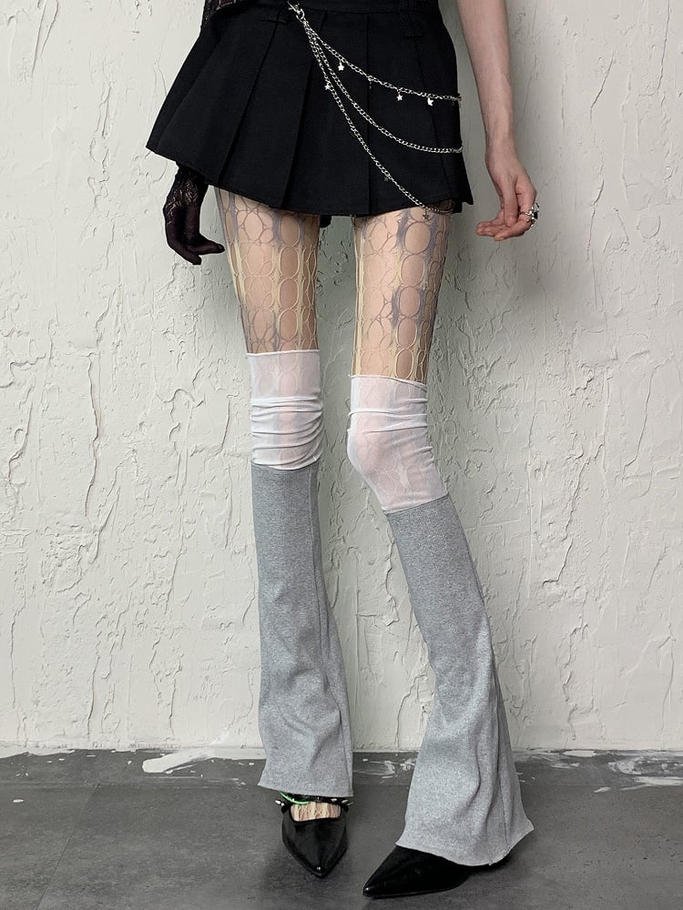 Yellow/Pink Tie-Dye Blue Gray Design Tights Y2K Cut-out Fishnet