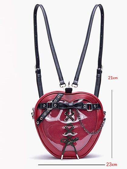 Charming Red Apple-Shaped 2-Way Ita Backpack With Black Belt And Bow Accents Small