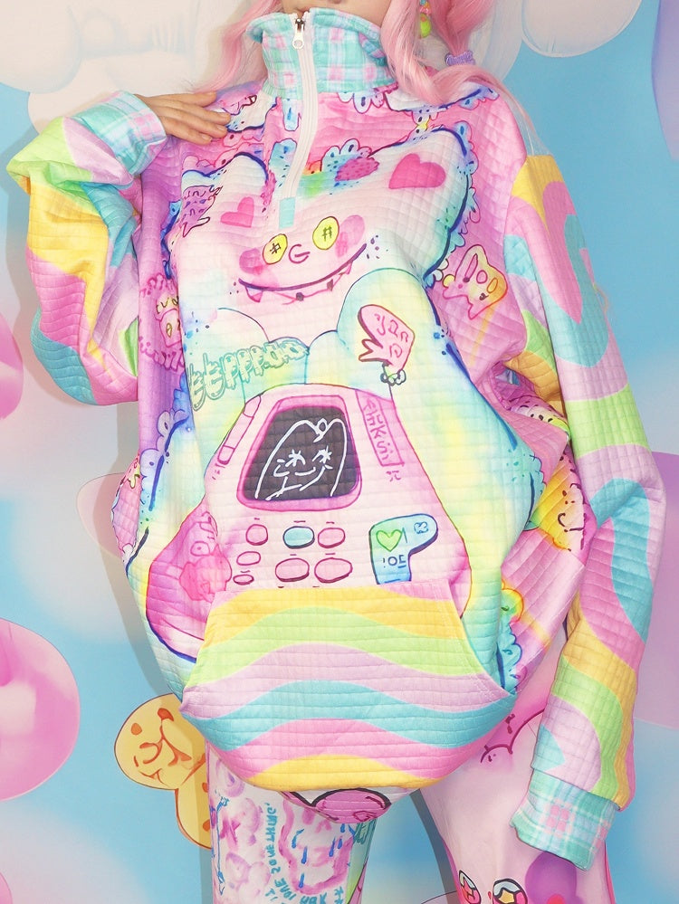 Print Sweatshirt Mode Cartoon Bunte Gyaru