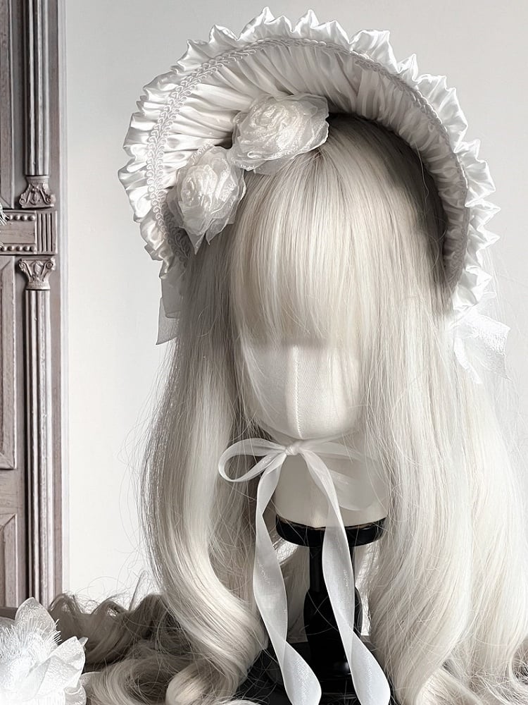 with Bonnet Ruffled Rosette Apricot/Black/White/Red Accents Lolita Detachable