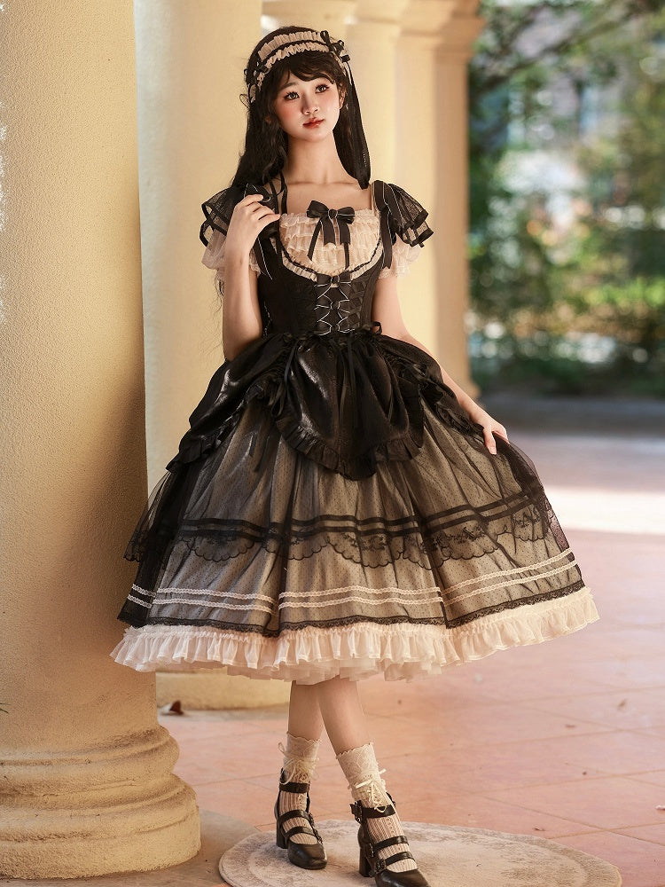 Boned Basque Waist Elegant Under Bust Classic Lolita Jumper Skirt