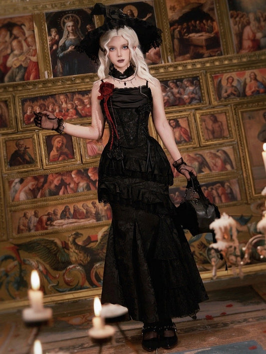 トップゴシックロリータネックラインブラックヴァンパイアボーンドコルセットカウル