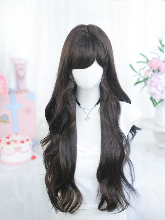 Length Black 65-70CM Bangs With Wavy Wig Tea/Brown Side-swept