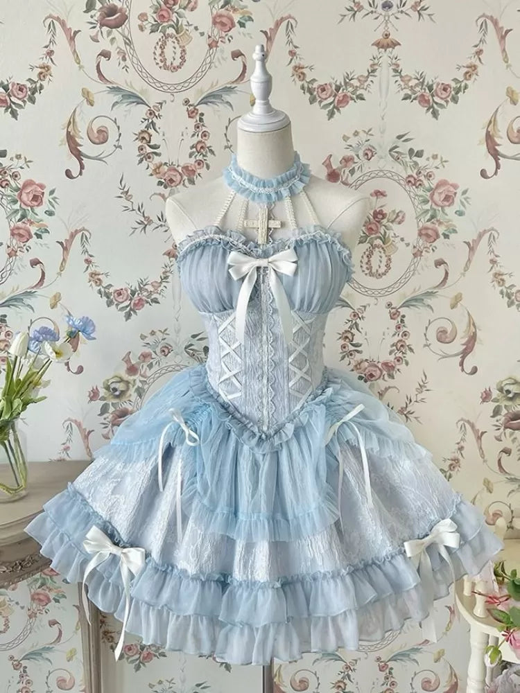 Cross Belle Pink Halter Neck Corset Dress Balletcore Lolita JSK