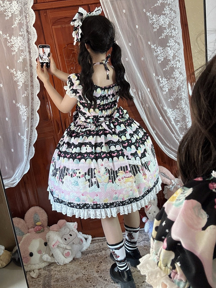 Cherry and Ice Cream Black Summer Sweet Lolita Dress