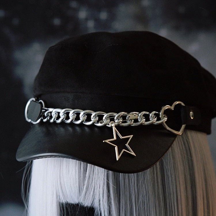 Hut-Stern-Herz-Charme mit schwarzer Design-Schnalle, Gothic-Barettkette