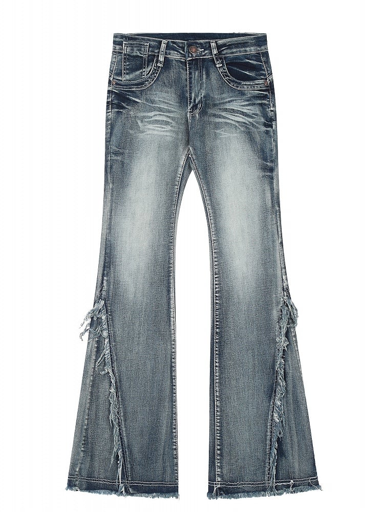 Cuffs- Slim Fit Raw Vintage Blue/Black Low Waist Flared and Jeans with Frayed