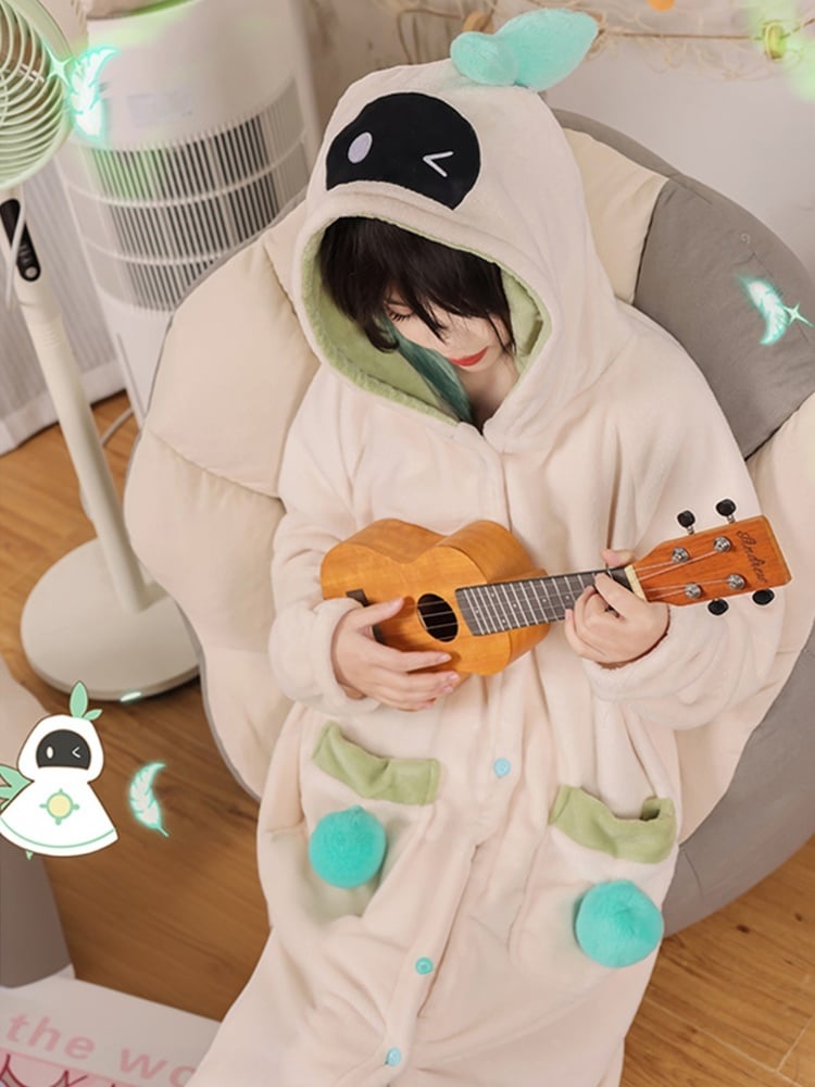 Venti inspirierter beiger Plüsch-Pyjama mit langer Kapuze