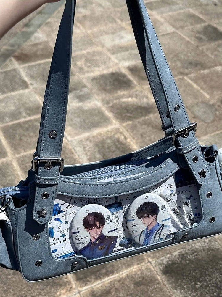 With Charm PU Shoulder Bag Star Blue Ita Y2K
