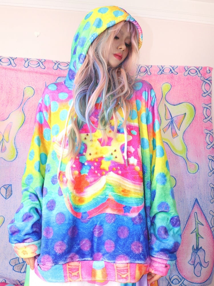 Polka-Dot Colorful Flannel Y2K Pattern Hoodie Print Star