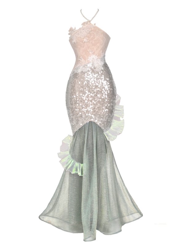 Sequins Mermaid Fairy Bodycon Dress Goth Shining Beaded Vacation Halter Neck