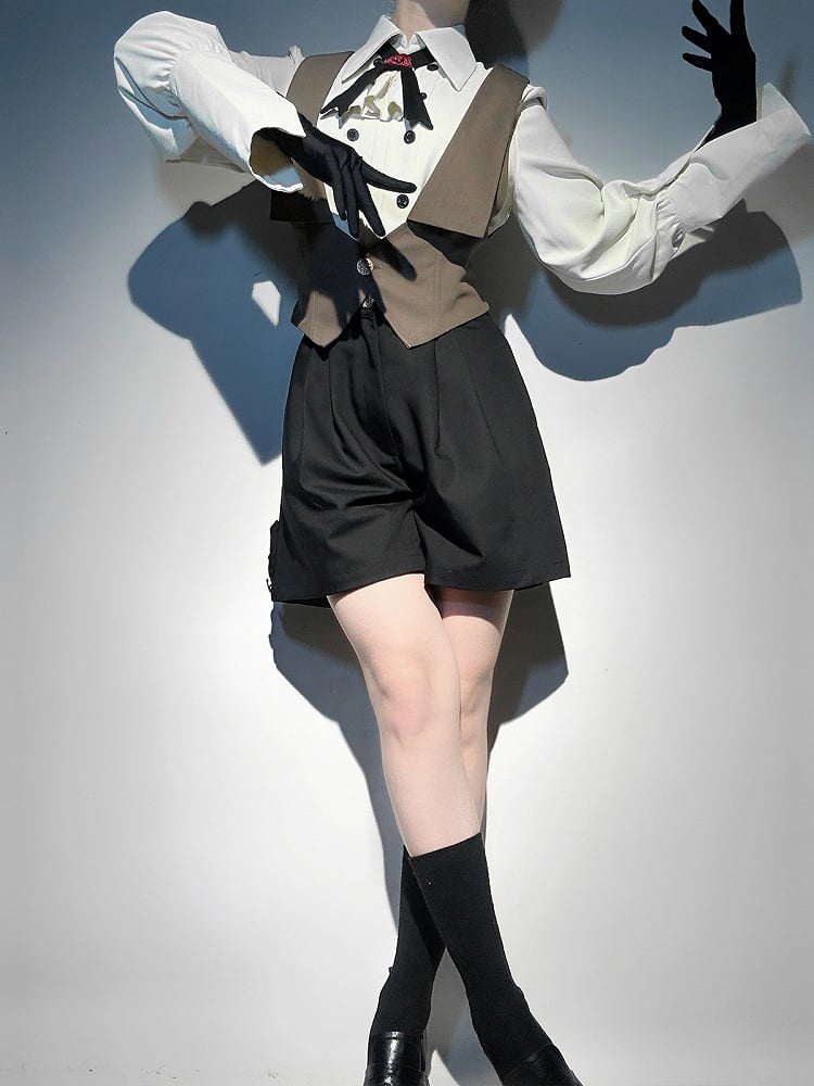Schwarze Ouji Lolita-Shorts mit abnehmbarem Strumpfband mit Schnalle