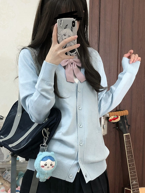 Blue Cardigan V-neck Knitted