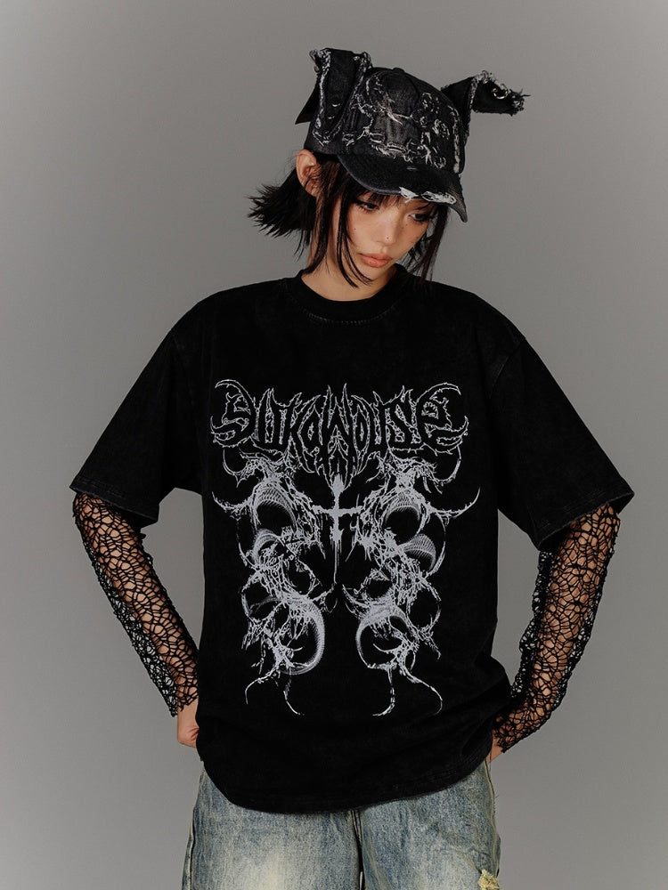 Fishnet Long Sleeves Top Punk Black Hollow-out