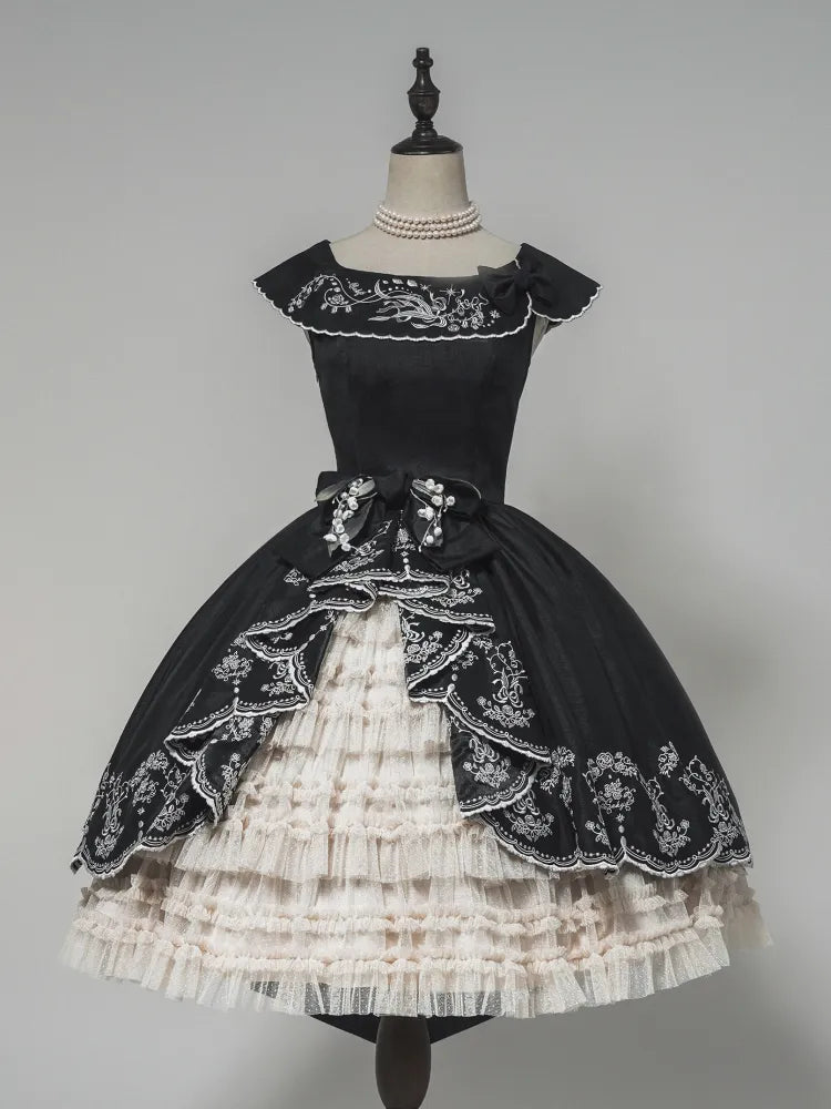 Lily Embroidery Dress Beige Lolita Valley of Black Classic the