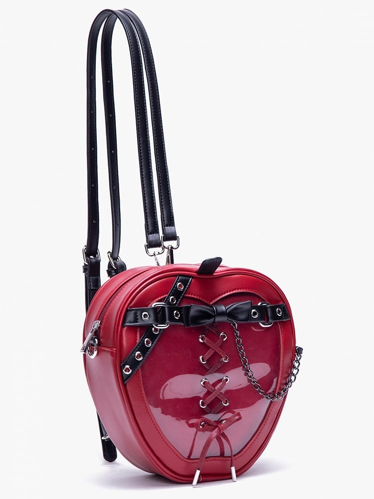 Charming Red Apple-Shaped 2-Way Ita Backpack With Black Belt And Bow Accents Small