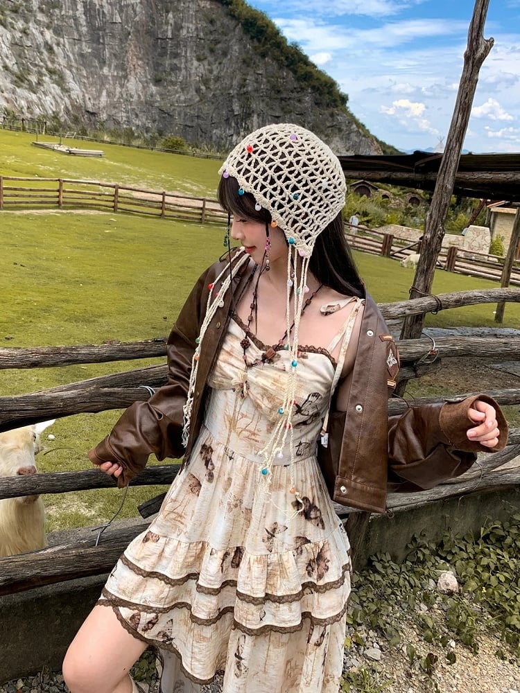 Brown Badge Autumn for Appliques Vintage PU Jacket
