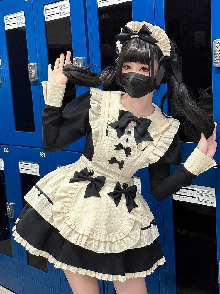 Abnehmbare kurze Lolita-Schürze KC + Kleid-Dienstmädchen-Ärmel Schwarz