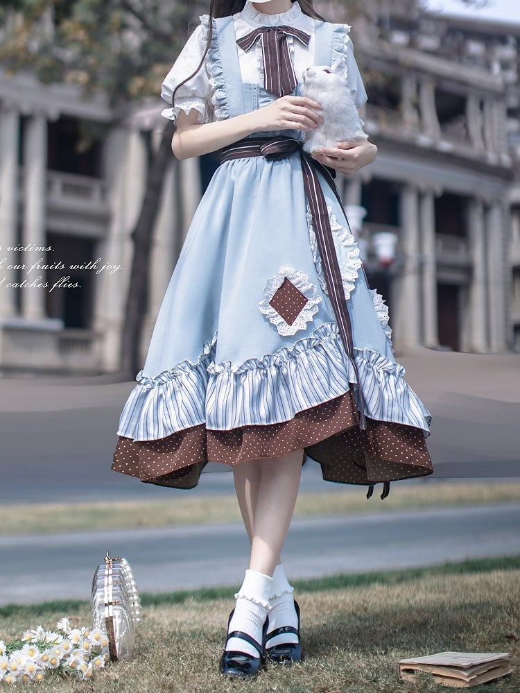 Appliques Alice in Wonderland Vibes Sweet Lolita Jumper with in Blue Skirt Diamond