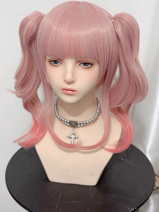 Bangs Clips Claw Length Pink 30CM Wavy Wig 38CM Ponytail With + Air Double