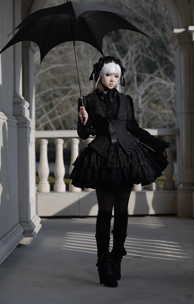 Black Gothic Lolita Butterfly Wings Shaped Hem Blazer