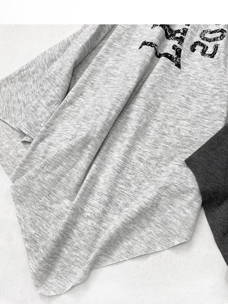 Shorts Hem Black Slit With Letter Asymmetrical Side Skirt Gray Print Glamorous