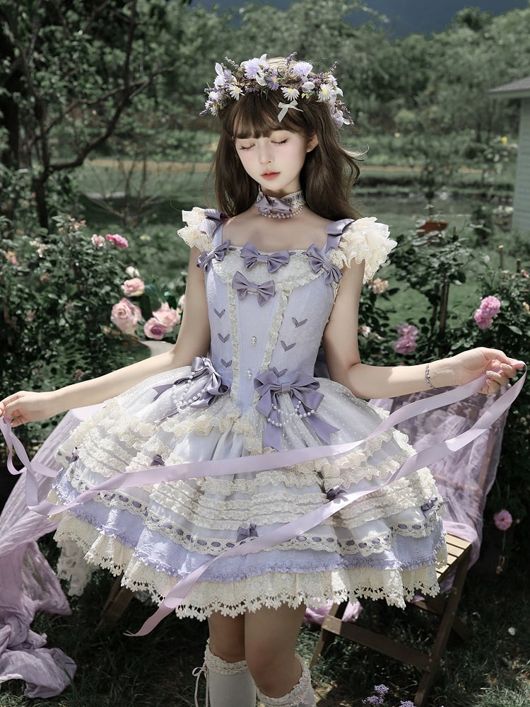 Rock Akzente Lila Kleid Taille Pullover Lolita Schleife Stäbchen Ballercore