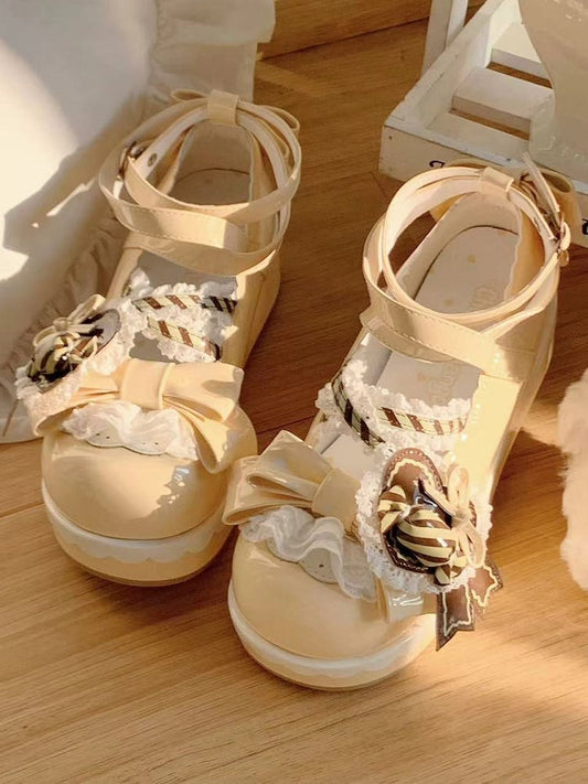 Jane Shoes Mary PU mit Akzenten Schleifen Gelb Süße Plattform