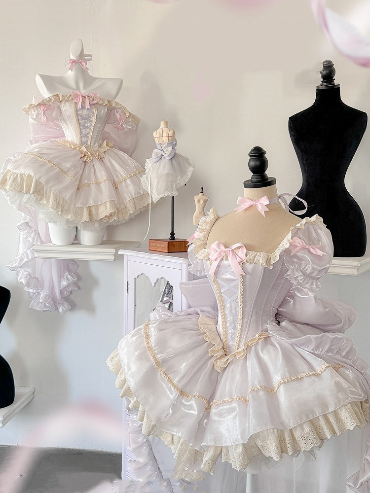 Light Dress Square Neckline and Short Puff Sleeves Sweet Lolita Princess Purple Puffy