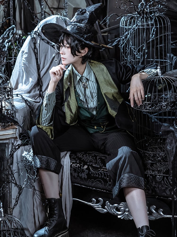 Scale PU Steampunk With Pattern Cuffs Black Pants