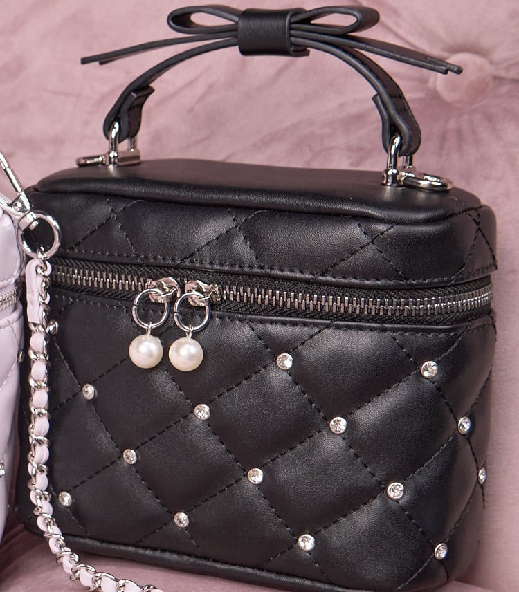Crossbody/Handbag Quilted Decor with Jirai Pink/White/Black Kei Rhinestone