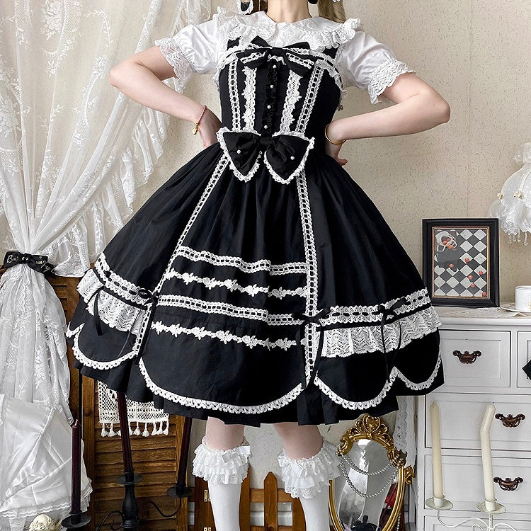 Trimmen Sie alten schwarzen Pullover Saum Schule Rand Kleid gewellten Rock Lolita