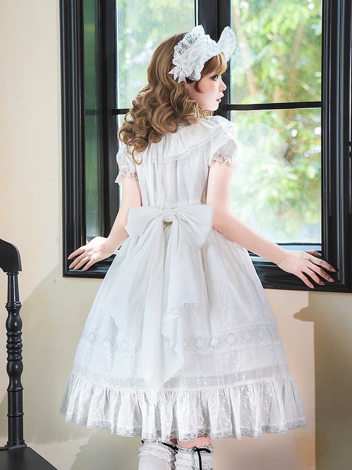 White Lolita Waist Shiro High Puff Cotton Sleeves Dress Sweet