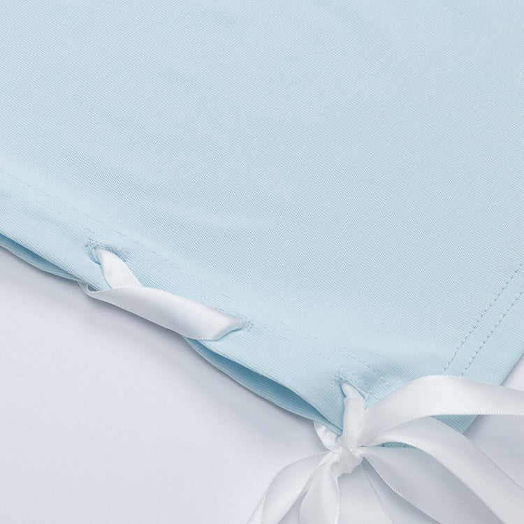 One-Shoulder Lace-Up Short Sleeve T-Shirt with Rhinestone Letter Embellishment Blue/White/Black