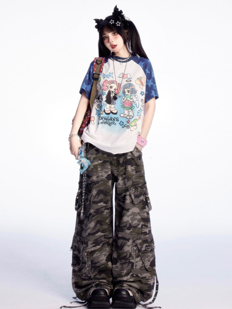 Wide-leg Cargo Pants Low Camouflage Waist Vintage