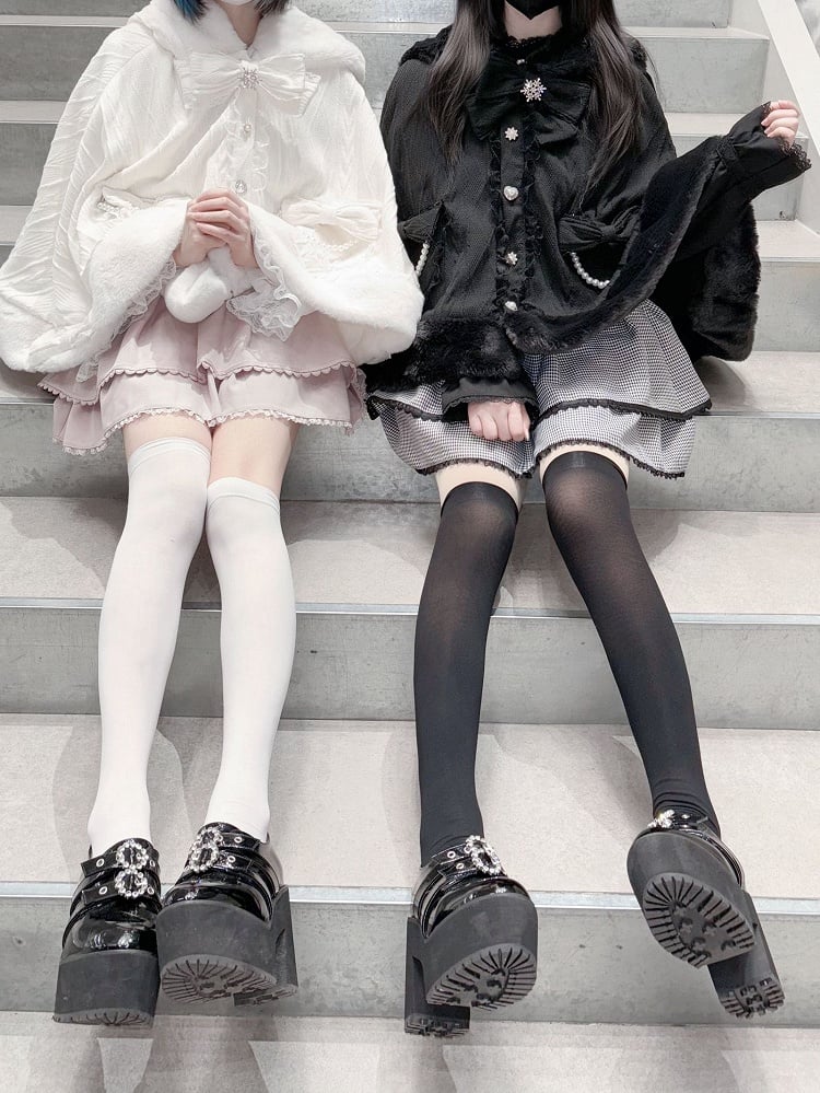 Design Detachable Plush Cape Bowknots Hood Jirai Kei Black Bunny Ears