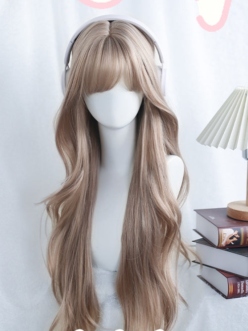60-65cm Wellig Air Perücke Licht Pony Braun Lange Mit