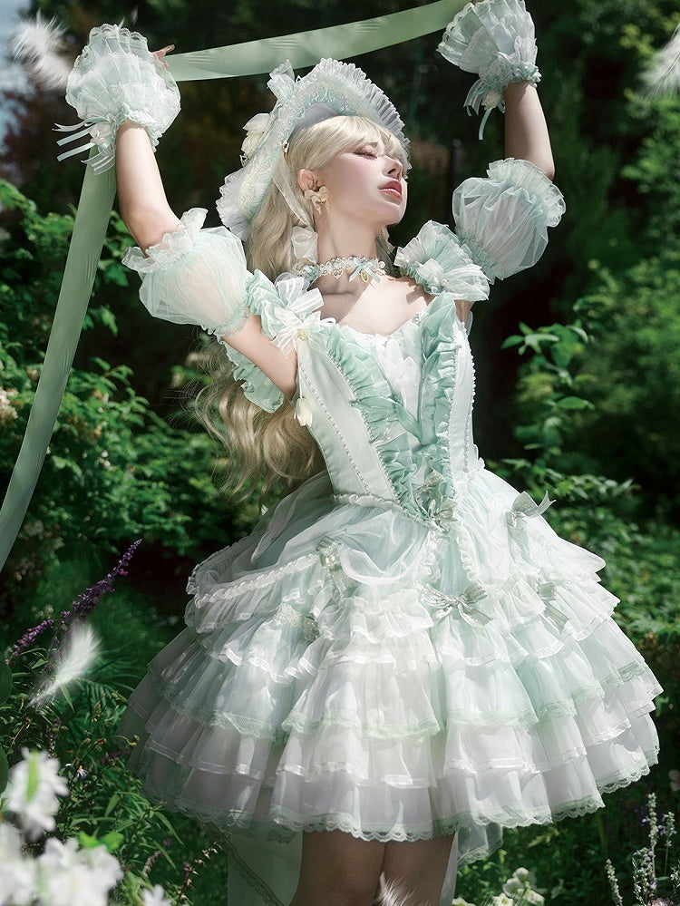 Dress Lolita Princess Layered Green Balletcore Tulip Theme Skirt