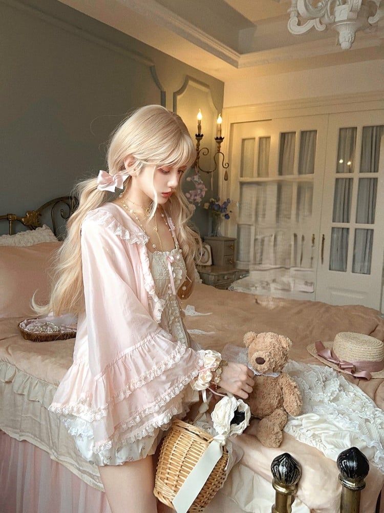 Ruffled Sun-protective Pink Sleeves With Cardigan Bell