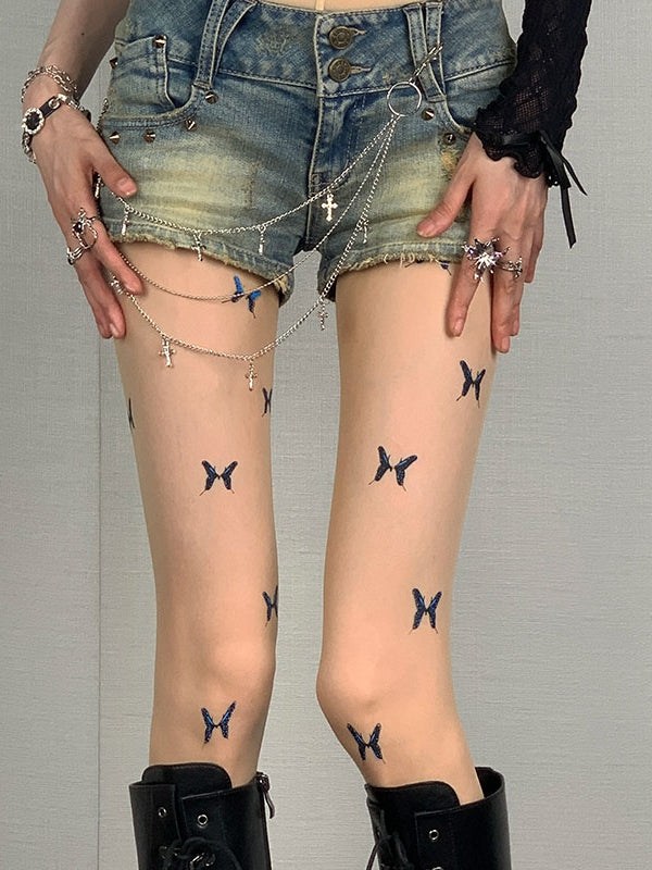Tights Butterfly Nude Y2K Print