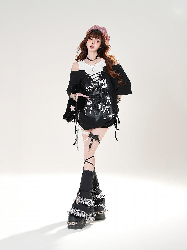 Black/White Layered Blokette Core Double Mini Skirt