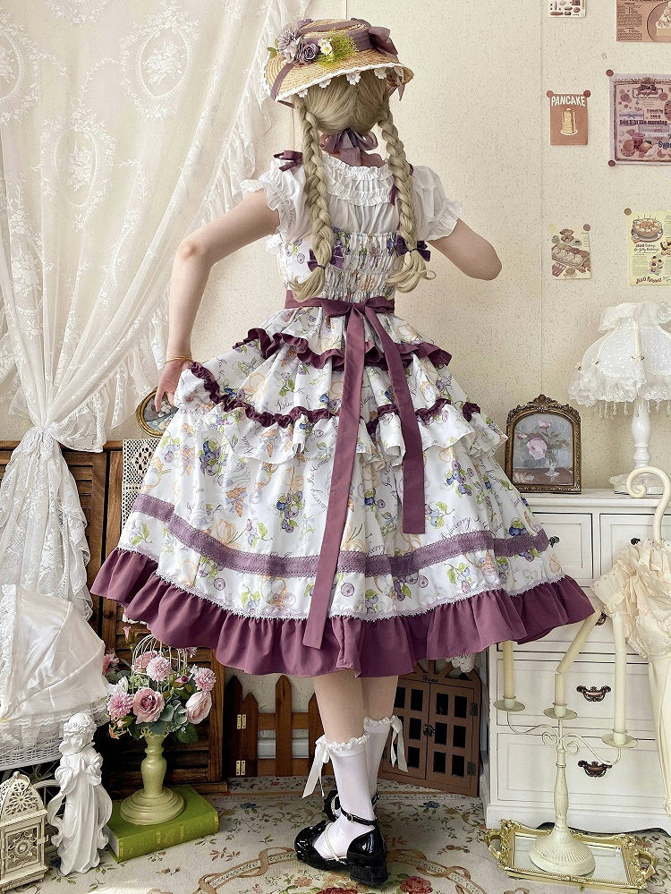 Lolita Ruffle and Ice Cream Purple Skirt Tiered Blueberry Dress Print Trimming