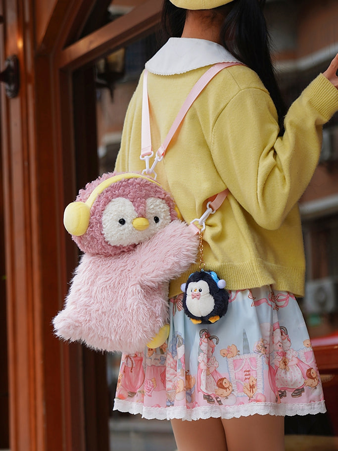 Keychain Plush Bag + Penguin Cute Middle/Large Pink Backpack/Crossbody Size